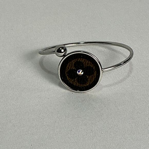 Louis Vuitton Monogram canvas Stainless Steel Bendable Bangle Bracelet Swarovski - Picture 5 of 13